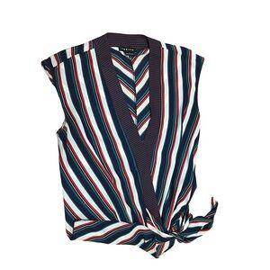Trouvé Top V Neck Wrap Style Blouse Sleeveless Striped Tie Front Sz XS Workwear